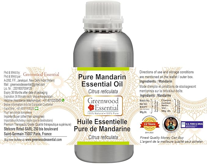 Greenwood Essential Pure Mandarin Essential Oil (Citrus reticulata) Steam Distilled 1250ml (42.2 oz)