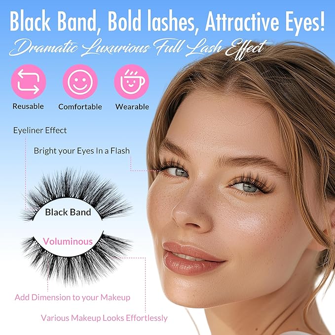 Bepholan False Eyelashes Natural Look Wispy 3D Super Fluffy False Lashes Volume Cat Eye Lashes 5 Pairs Faux Mink Lashes (DV05)