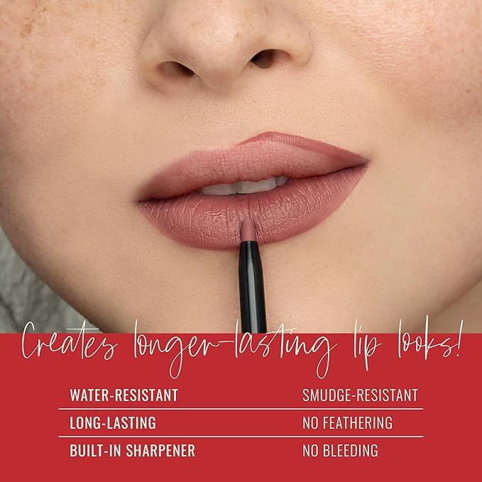 Runway Rogue Designer Liner Lip Pencil, Matte Garnet-Maroon Lip Liner Pencil and Lip Liner Sharpener, ‘Get the Look’