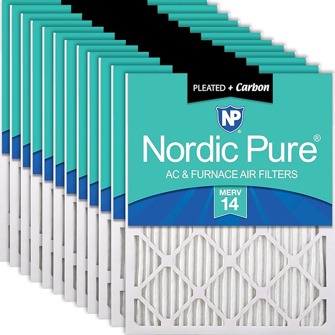 Nordic Pure 12x12x1 Pleated Air Filters MERV 14 Plus Carbon 12 Pack by NordicPure