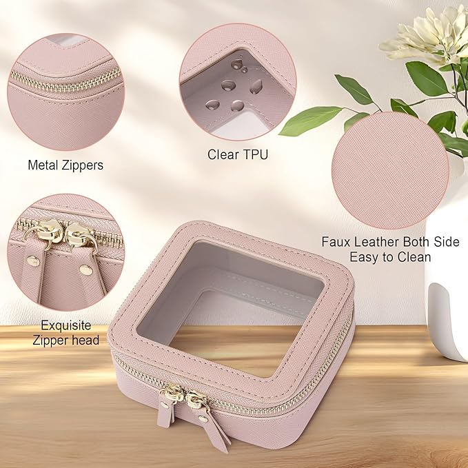 Pinkmik Clear Makeup Bag Waterproof Travel Case for Cosmetics and Toiletries Women's Purse Organizer and Clear Car Bag with Zipper (Pink, M+MINI)