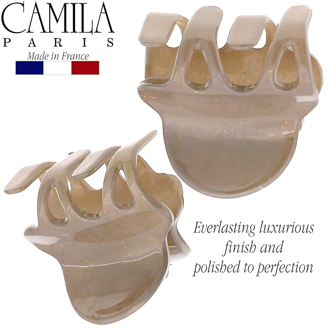 Camila Paris CP3086 French Hair Clip for Women, Set of 2 Small Beige Girls Hair Claw Clips Fashion Durable Hair Accessories for Women, Luxury Ladies Strong Hold No Slip Grip Clamp, Made in France