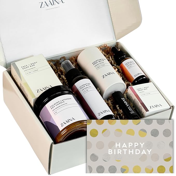 Birthday Gift Set for Women - Bath and Body Gift Set for Her, Relaxing Spa Kit Package, Self Care Gift Basket for Mom, Wife Friend Sister by ZAAINA (PREMIUM Birthday Spa Set w/ Candle)