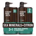 Every Man Jack Sea Minerals + Citron Hydrating Mens 3-in-1 All Over Wash for All Skin and Hair Types - Body Wash, Shampoo and Conditioner with Naturally Derived Ingredients - 28.8oz (2 Pack)