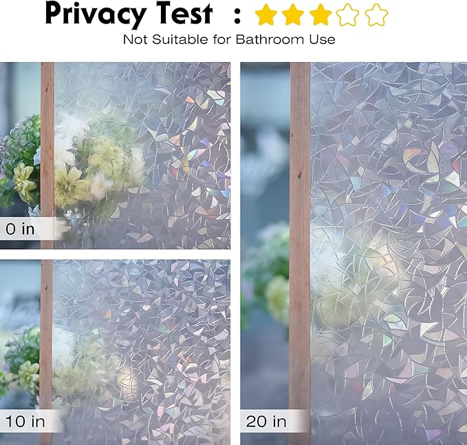 Volcanics Rainbow Window Privacy Film with Installation Tools, Decorative Stained Glass Window Film, Static Cling Heat Control Window Tinting Film Stickers, Grayish Silver, 17.5 x 78.7 inches