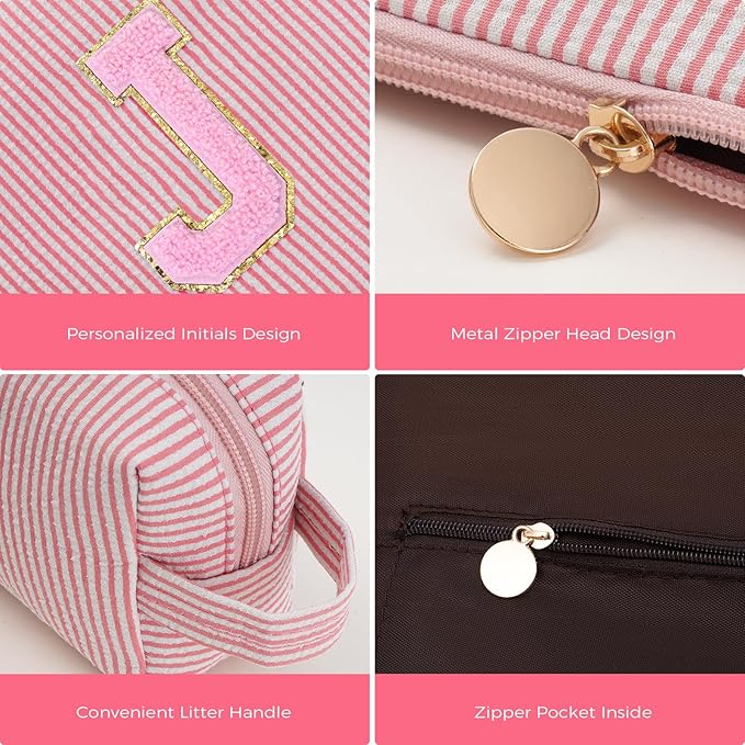 Monogrammed Gifts for Women - Cosmetic Bag for Teen,Initial Cute Makeup Bag Set for Women,Trendy Pouch for Niece Sister Friend Female Her,Birthday Gifts for Daughter - Peach,J