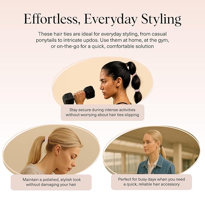 Kitsch Hair Ties No Damage - Strong, Stretchy Hair Bands | Soft Nylon Ponytail Holders, Snag-Free Rubber Bands, Perfect for Updos & Braids | Ideal Gifts for Women - Rosewood, 8pcs