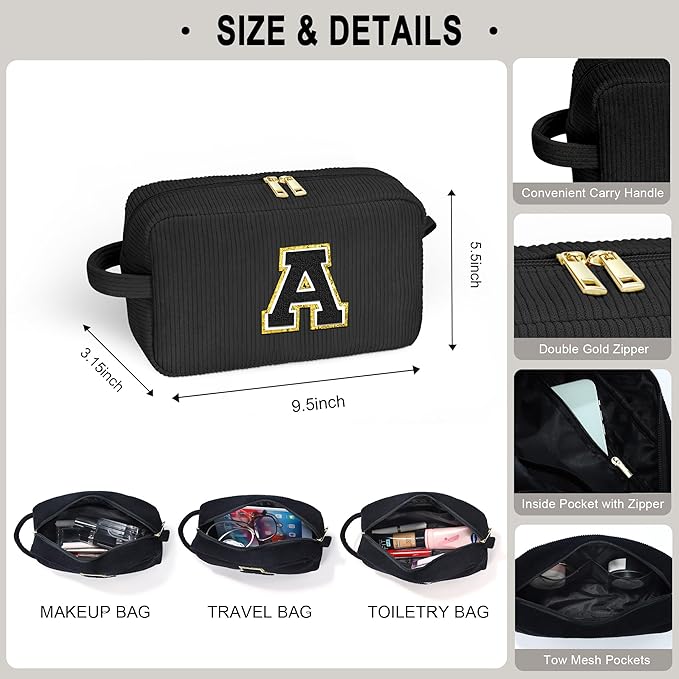 YOOLIFE Initial Travel Makeup Bag Cosmetic Bag - Teen Girl Gifts Trendy Stuff Friend Birthday Gifts for Women Teen Girl Kids