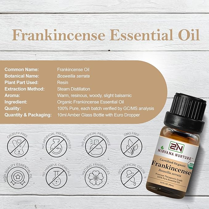 Frankincense Essential Oil USDA Certified Organic, 100% Pure Natural Premium Grade, Undiluted