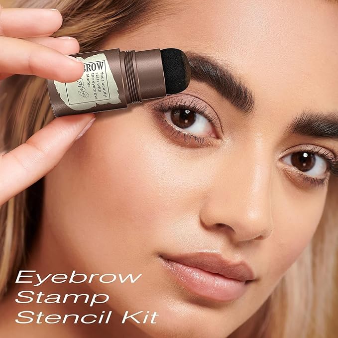 Eyebrow Stamp Stencil Kit - Long-Lasting Eyebrow Powder with Brush, Waterproof & Smudge-Proof Brow Shaping Kit with 24 Reusable Thin & Thick Eyebrow Stencils for Voluminous Brow (Light Brown)