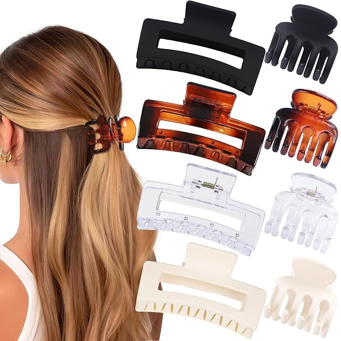 Medium Hair Clips for Women 8 Pcs Small Claw Clips for Thin and Thick Hair 2 Styles Hair Claw Clips Combination Rectangle Banana Jaw Hair Accessories for Women and Girls (Transparent)