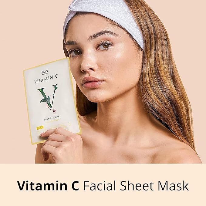 Rael Face Mask Skin Care, Vitamin C Face Masks - Bamboo Facial Sheet Mask, Korean Skincare, with Brightening Vitamin C Serum and Fruit Extracts, All Skin Types (Vitamin C, 5 Sheets)