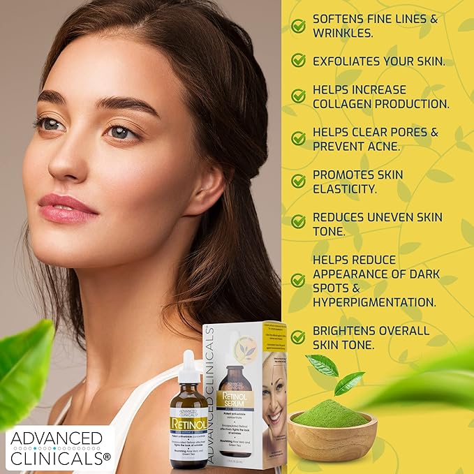 Advanced Clinicals Retinol Serum For Face | Visible Anti Aging Retinol Serum Skin Care Face Moisturizer With Vitamin E Helps Improve Look Of Wrinkles, Fine Lines, & Uneven Skin Tone, 2-Pack
