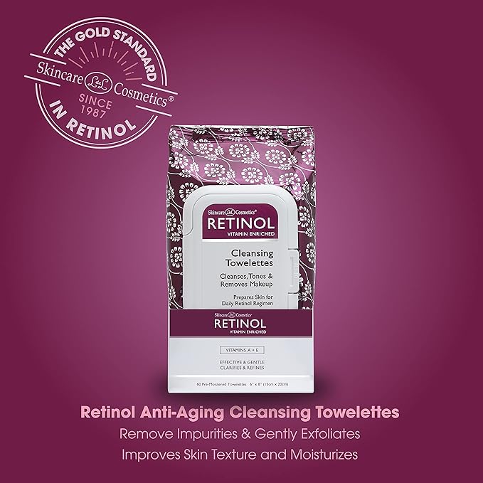 LIVAURA Retinol Anti-Aging Cleansing Towelettes – All-in-One Cleanser, Toner & Makeup Remover in a Convenient Pre-Moistened Wipe – On-The-Go Exfoliating, Toning & Hydrating Leaves Skin Clean