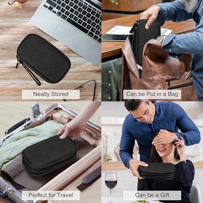 FYY Travel Cable Organizer Pouch Electronic Accessories Carry Case Portable Waterproof Double Layers All-in-One Storage Bag for Cord, Charger, Phone, Earphone Black
