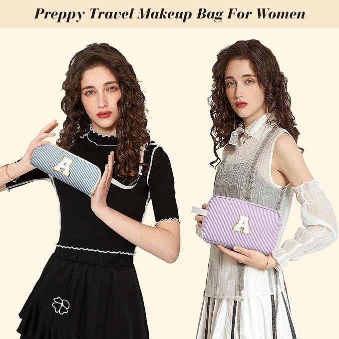 Travel Makeup Bag Christmas Gifts for Women Girl Teens, Personalized Initial Makeup Bag for Cute Teen Girls, Preppy Stuff Toiletry Bag Cosmetic Bag, Teen Girls Gift Trendy Stuff, Letter Z