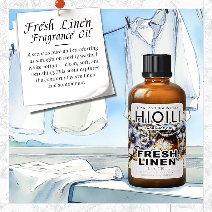 HIQILI Fresh Linen Fragrance Oil for Candle & Room Spray Making, Add to Dryer Balls, Freshie Scents for Essential Oil Diffuser - 1 Fl Oz