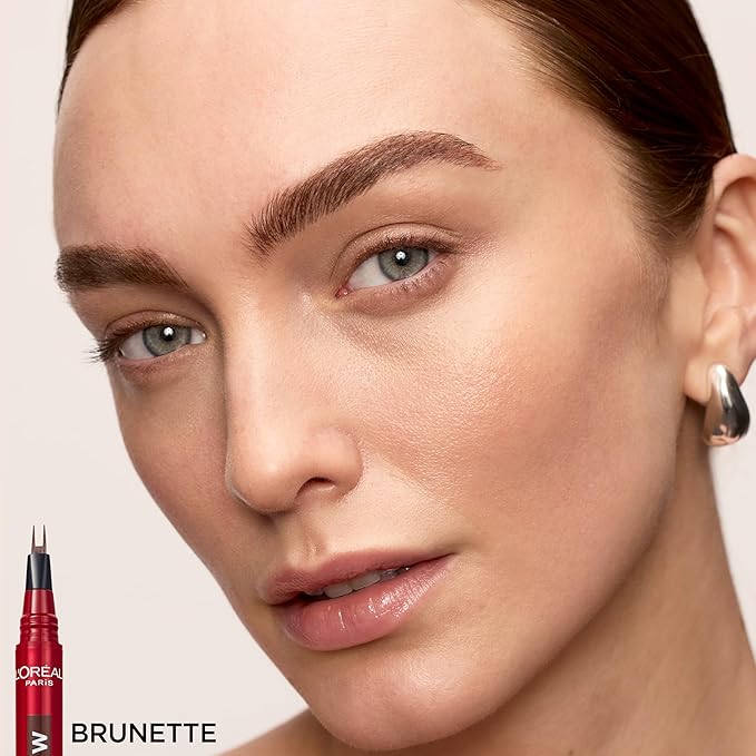 L'Oreal Paris Faux Brow, Hair-Like, Filling Eyebrow Pen with Double-Brush Tip, Fast & Precise Eyebrow Makeup, Brunette, 0.04 Fl Oz