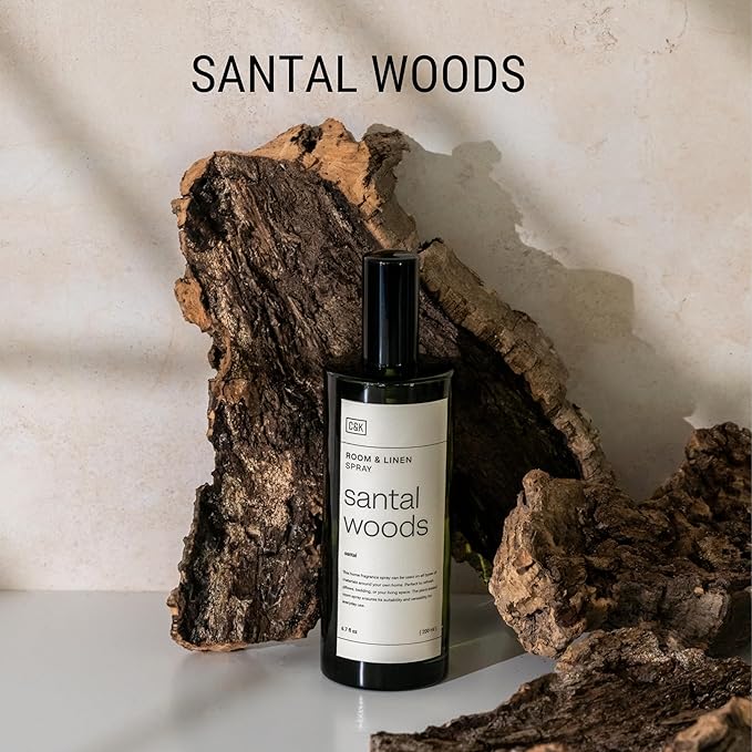 Craft & Kin Santal Woods Room Spray for Bedding, 6.76 oz, Pillow Spray, Long-Lasting Room Freshener, Soothing Aroma Mist for Home & Washroom