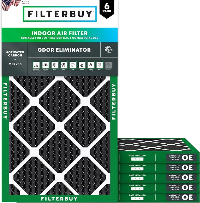 Filterbuy 16x25x1 Air Filter MERV 10 Odor & Allergy Defense by Filterbuy
