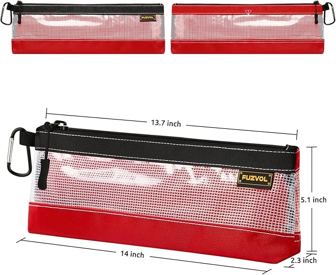 Clear Tool Pouch, 14" Long Tool Bag, Small Zipper Pouch, See Through Tool Pouch Bag for Tool Box Organizers and Storage, Heavy Duty Tool Bag for Men and Women, 3 Pack