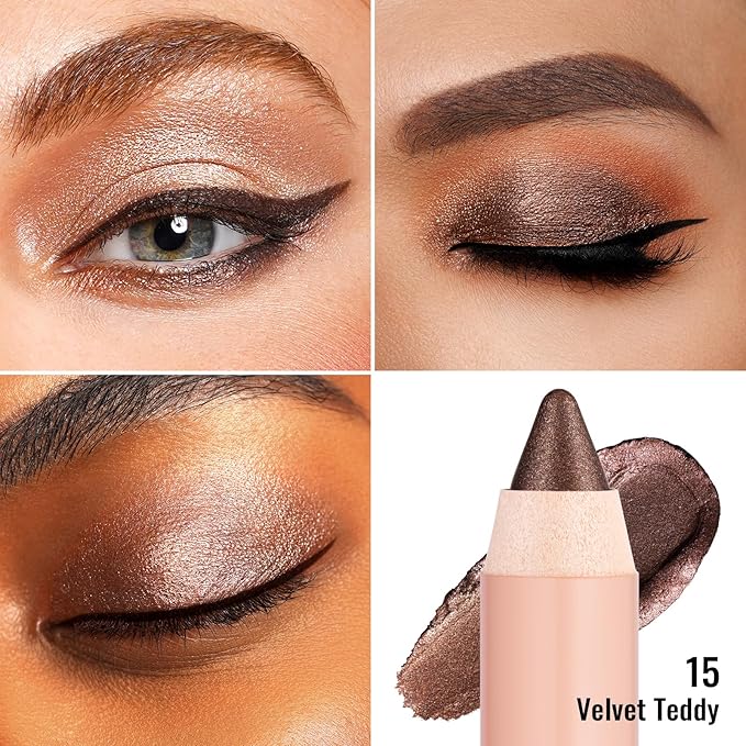 Oulac Brown Eyeshadow Pencil – Twist-Up Creamy Crayon, Waterproof Long Lasting Eye Makeup, Vegan & Cruelty-Free Eye Makeup, 1.25g, 15 Velvet Teddy
