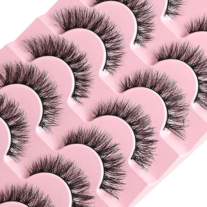 FARRED Natural Lashes Cat Eye False Eyelashes Wispy Fake Lash Strips 7 Pair Short Fluffy Strip Eyelash Wispies Mink Small Lashes Natural Look Full Pestañas Sets for MUA and Beginners Daily Makeup