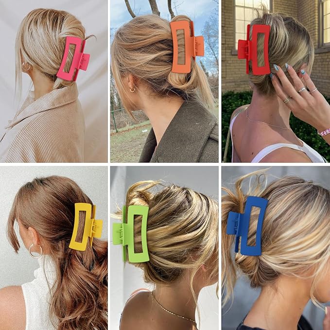 4 Inch Big Hair Claw Clips 6 Pcs Large Claw for Thick Hair Square Hair Clips for Women Rectangle Hair Clips Nonslip Acrylic Banana Jaw Clips Hair Accessories for Girls (Dopamine)