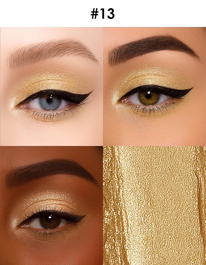 Erinde Shimmer Cream Eyeshadow Stick, Long Lasting Metallic Eye Shadow Sticks, Waterproof Creamy Glitter Eyeshadow Pencil, High Pigmented Blendable Neutral Eye Makeup, 13 Warm Gold Shimmer