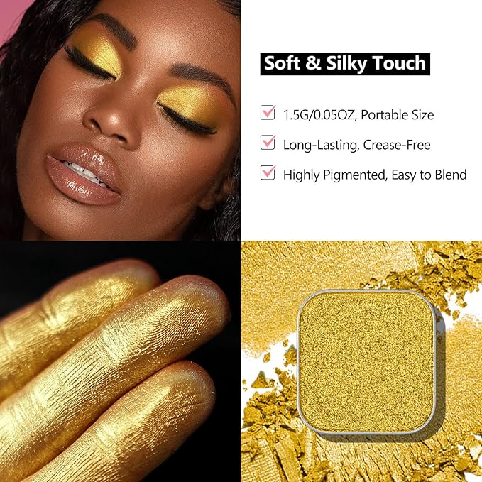 Magnetic Single Eyeshadow Gold Shimmer Highly Pigmented Blendable Longwear Powder in Magnetic Refill Pan for Custom Palette Easy to Apply and Remove (Meadow Glow)