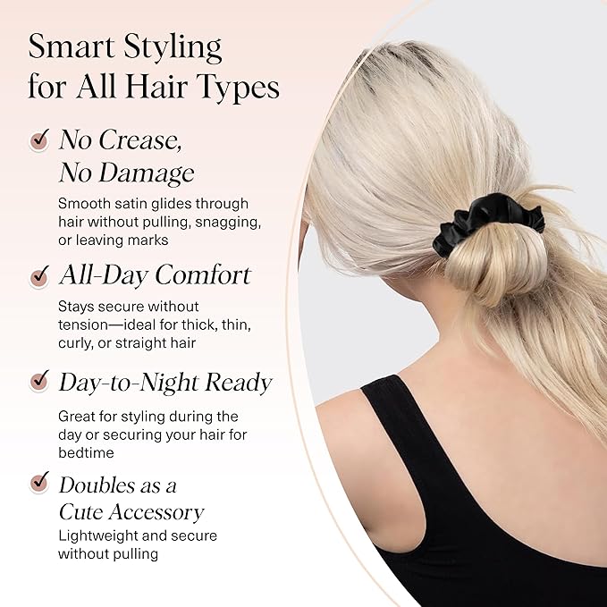 Kitsch Satin Scrunchies for Women – No Crease Hair Ties – Soft Satin Hair Scrunchies for Girls – Frizz Free, Gentle, Stylish Hair Accessories | Ideal Gifts for Women – Black, 5 pcs