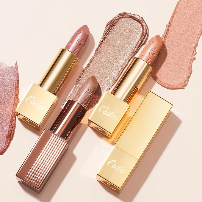 Oulac Metallic Nude Lipstick Set 3PCS, Comfortable Creamy Texture, Smooth No Grainy Feeling, Vegan & Gluten Free, Full-Coverage Lip Makeup, 3 X 4.3 g, 601+GM03+GM14
