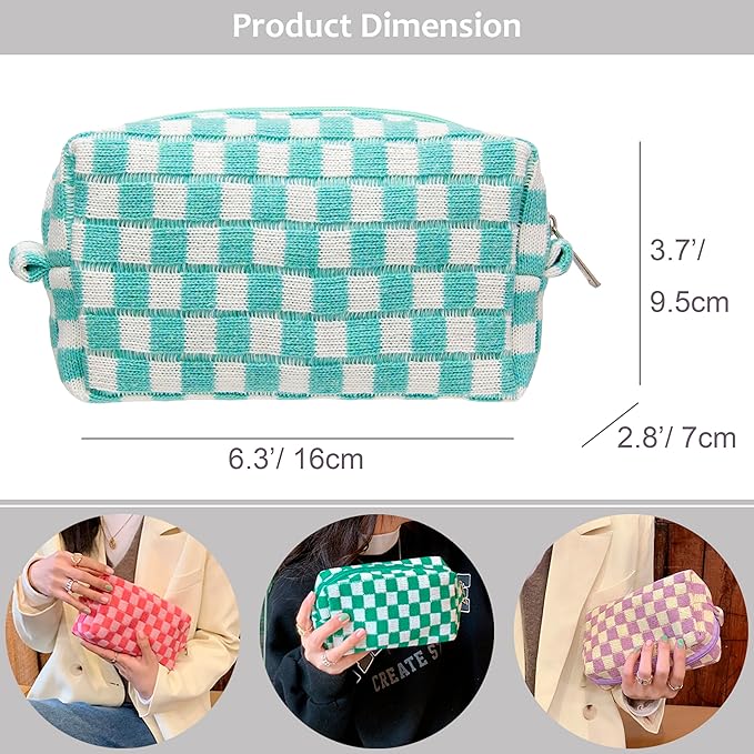 PAZIMIIK Checkered Makeup Bag for Purse Portable Zipper Make Up Pouch Small Cosmetic Case for Travel Accessories (6PCS Arctic Blue)