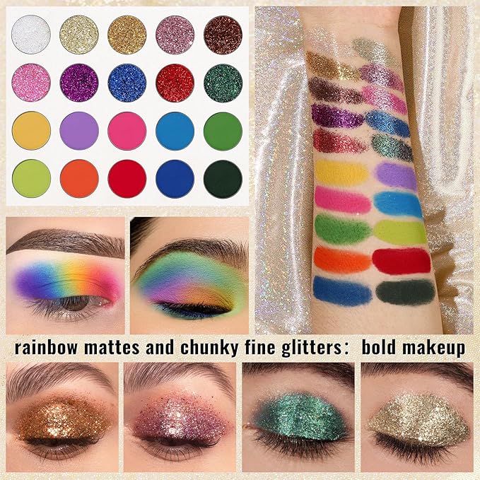 UCANBE Eyeshadow Makeup Palette 86 Colors, Matte Black Grey Silver Smokey Goth Eye Shadows+Chunky Pressed Glitters+Bright Colorful Neon Shades+Rosy Rusty Neutrals for Every Day & Halloween Make Up