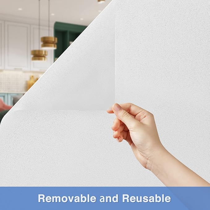 Volcanics Frosted Glass Window Privacy Film, Removable Static Cling Bathroom Window Film, Heat Control UV Blocking, Peep-Proof, Ideal for Home Office 35.4 x 78.7 Inches