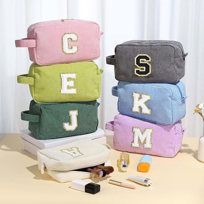 YOOLIFE Birthday Gifts for Women - Gifts for Mom Travel Makeup Bag Cute Pink Makeup Bag Make Up Bag Travel Toiletry Bag Girls Friend Birthday Gifts Bridesmaid Wedding Gift Ideas for Women Letter M