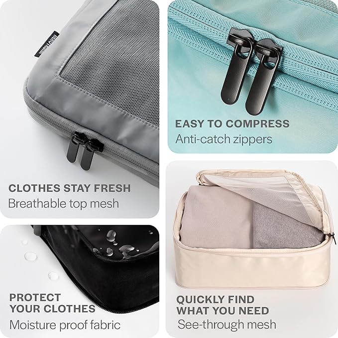 Aerotrunk Compression Packing Cubes for Travel - Luggage Organizer Bags - Double Zipper Packing Cubes for Suitcases (2-Pack, Teal)