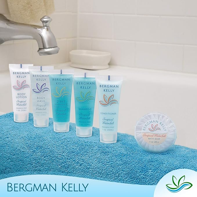 BERGMAN KELLY Travel Size Body Wash (1 fl oz, 200 PK, Tropical Waterfall), Delight Your Guests with an Invigorating and Refreshing Hotel Body Wash, Mini and Small Size Guest Hotel Toiletries in Bulk
