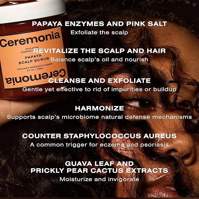 Ceremonia Papaya Scalp Scrub Exfoliating Shampoo Treatment with Papaya Enzymes Pink Salt Detox, 1.69 Fl. Oz. | 50 mL.