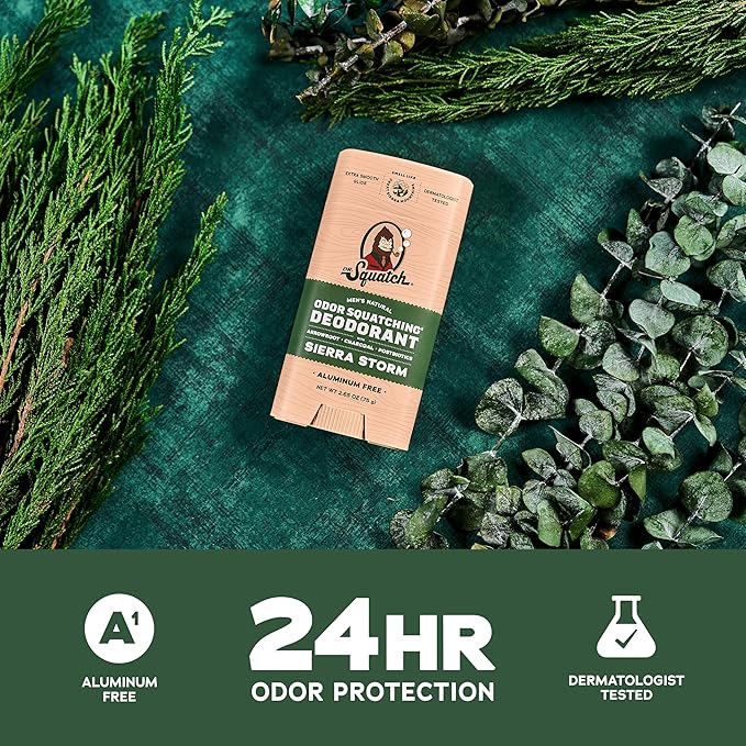 Dr. Squatch Natural Deodorant for Men - Sierra Storm – Smells Like Giant Mountain Sequoias - Odor-Squatching Men's Deodorant Aluminum Free (2.65 oz, 3 Pack)