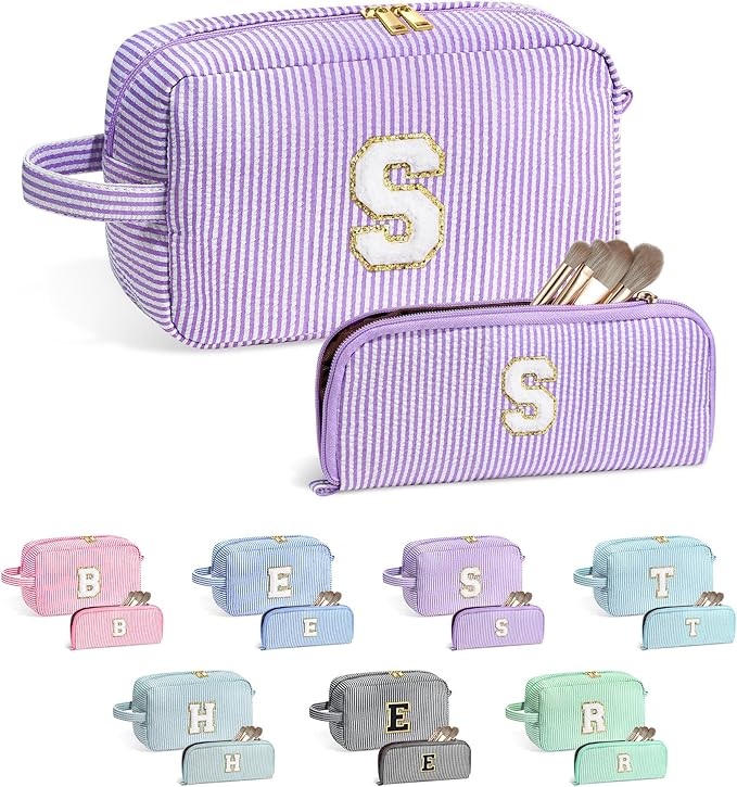 YOOLIFE Gifts for Teen Girls - Personalized Initial Makeup Bag, Birthday Gifts for Women Sister Friend Daughter Girls Kids