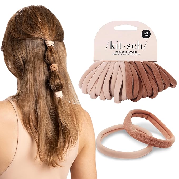 Kitsch Hair Ties No Damage - Strong, Stretchy & Snag-Free Hair Bands | Soft Nylon Ponytail Holders, Stylish Elastics for Everyday Hairstyles | Ideal Gifts for Women - Blush, 20pcs
