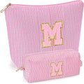 mibasies 2 PCS Initial Makeup Bags for Women: - Birthday Gifts for Teen Girls 11 12 13 14 15 16 Years Old - Preppy Trendy Stuff - Cosmetic Bag for Travel Toiletry - Pink M