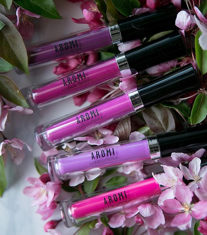 Aromi Bright Pink Matte Liquid Lipstick | Magenta Fuchsia Lip Color with Blue Undertones, Vegan, Cruelty-free, Smudge Proof, Transfer Proof, Long-lasting (Pink Peonies)