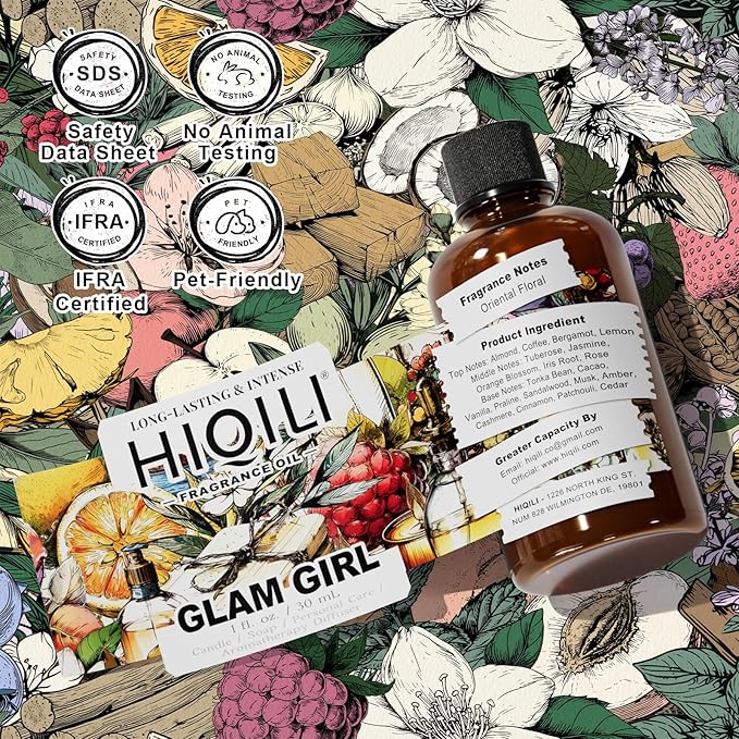 HIQILI Glam Girl Fragrance Oil for Candle, Soap, Inspired by Her-rera G.Girl, Perfume Making, Essential Oil Diffuser, Long Lasting Scents for Hair & Skin - 1 Fl Oz