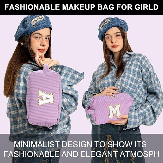 YOOLIFE Initial Travel Makeup Bag Cosmetic Bag - Teen Girl Gifts Trendy Stuff Friend Birthday Gifts for Women Teen Girl Kids