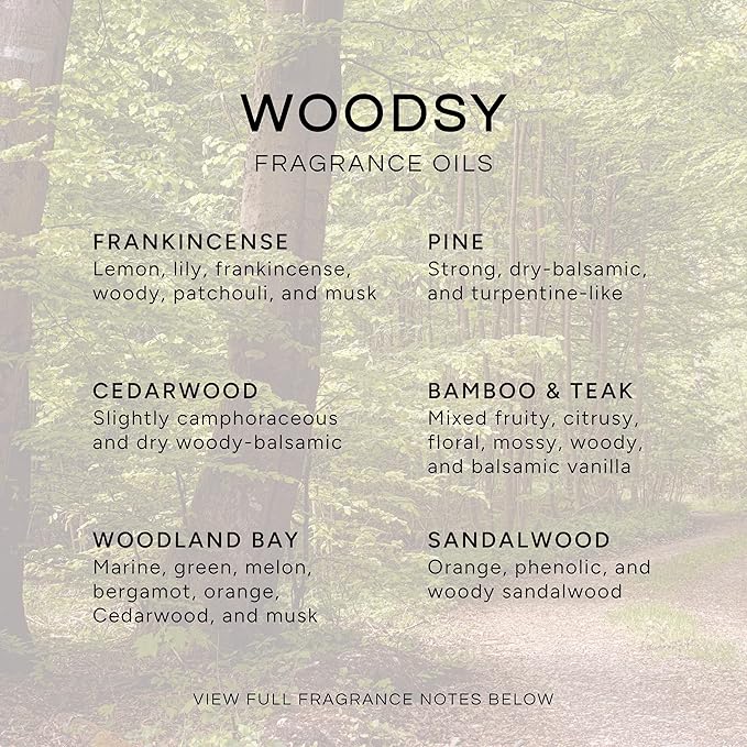 Eternal Essence Oils Woodsy Premium Fragrance Oils Set - Including Pine, Cedar Wood, Sandalwood, Bamboo & Teak, Woodland Bay and Frankincense - Rustic and Woody Scented Oils (6 Pack)