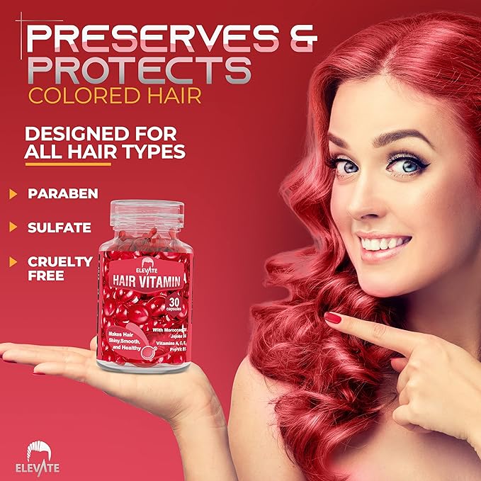 Elevate Hair Treatment Serum Oil Capsules - Conditioning Repair & Moisturizing Formula with Argan Jojoba Oils Vitamins A C E Pro Vitamin B5 Healthier Smooth Silky Thicker for Softness (2 Bottles)