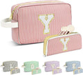 Travel Makeup Bag Christmas Gifts for Women Girl Teens, Personalized Initial Makeup Bag for Cute Teen Girls, Preppy Stuff Toiletry Bag Cosmetic Bag, Teen Girls Gift Trendy Stuff, Letter Y