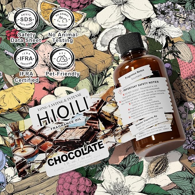 HIQILI Chocolate Fragrance Oil for DIY Candle, Soap & Bath Salts Making, Long Lasting Scents for Home Essential Oil Diffuser - 1 Fl Oz